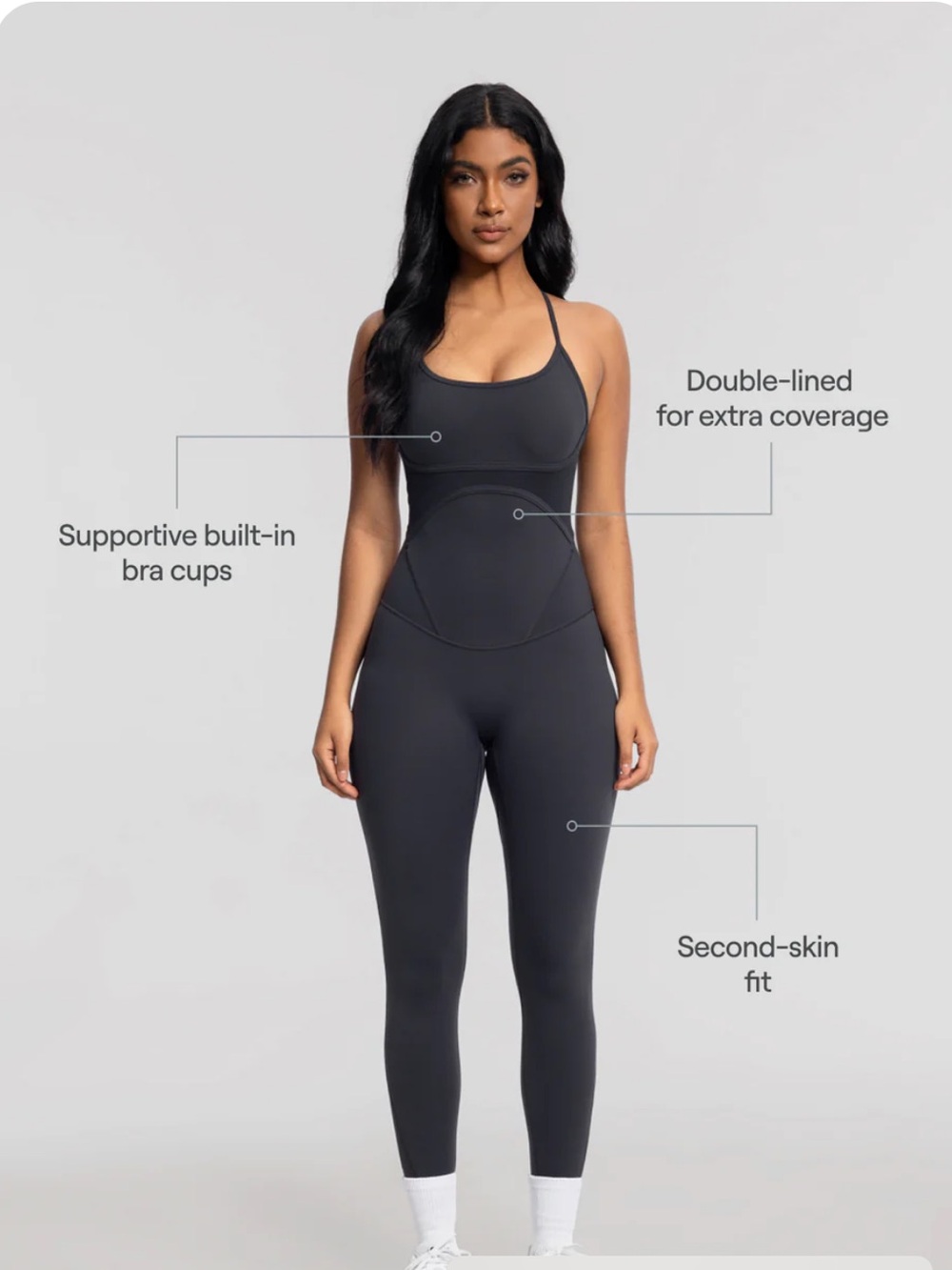 Black Supportive Second-Skin Jumpsuit with Built-In Bra